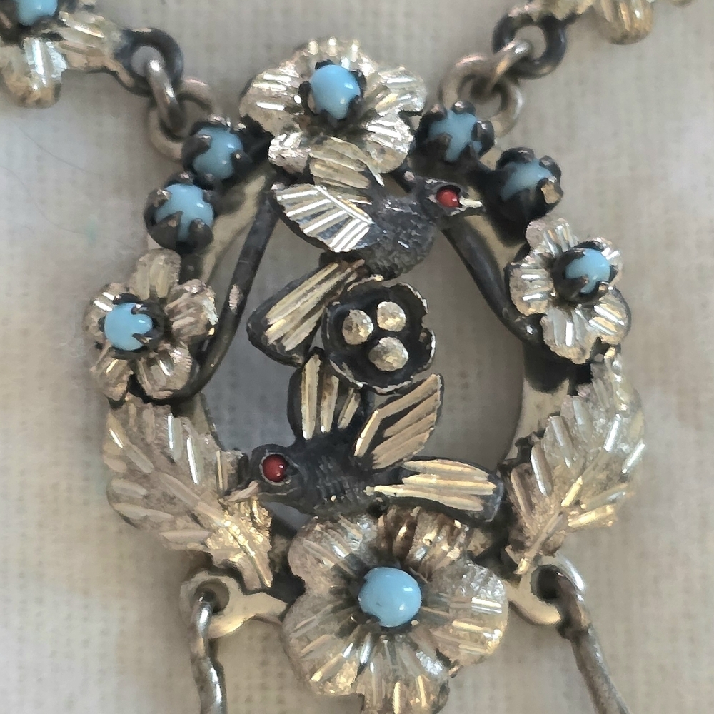 5 Pc Set Silver & Turquoise Jewelry: Necklace, Ring, Earrings & Bracelet